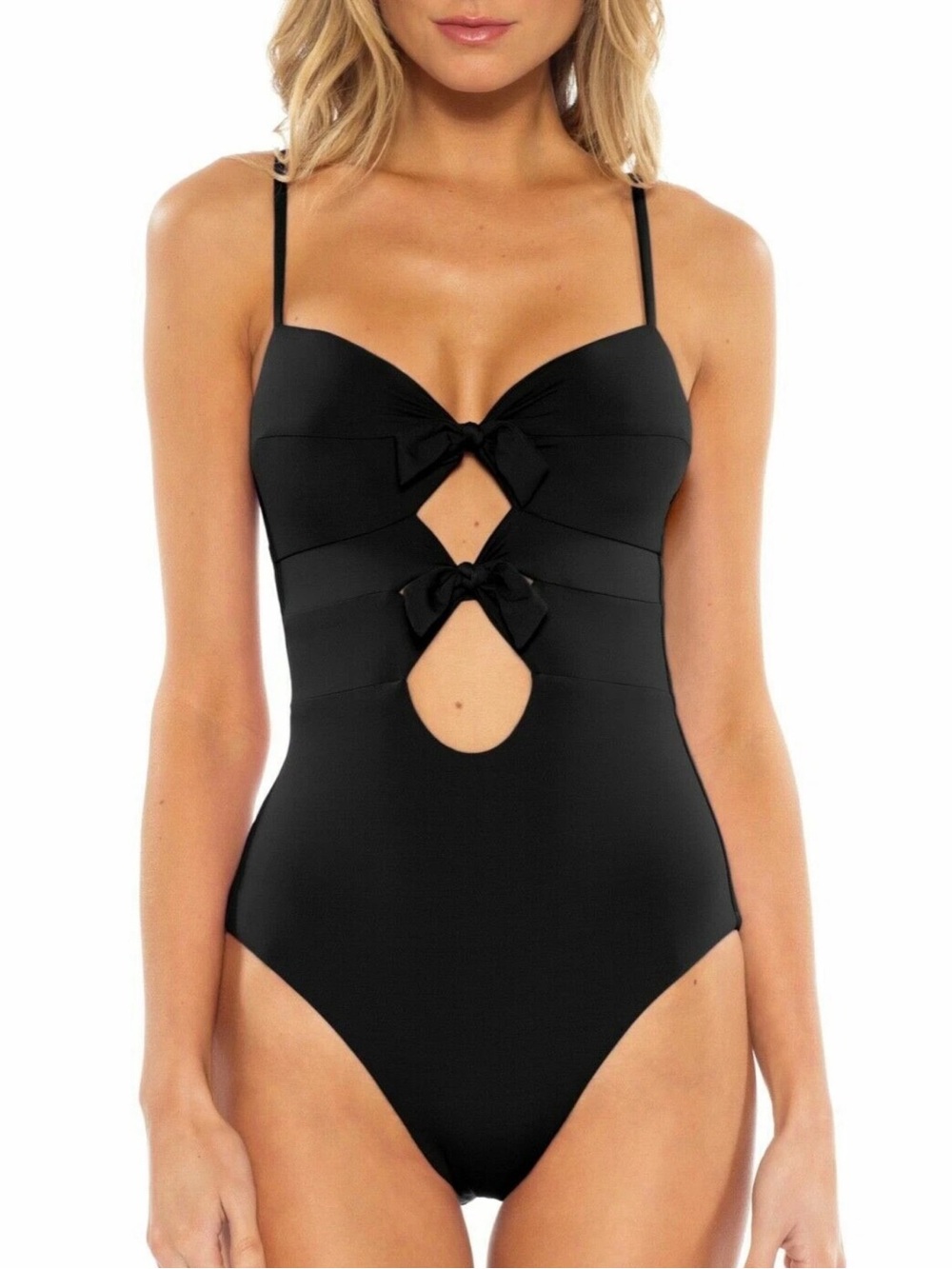 BECCA Double Tie Front One Piece Swimsuit Black Medium